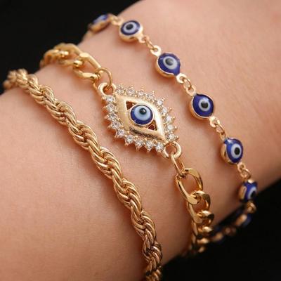 Multilayer Rhinestone Blue Evil Eyes Twisted Bracelets For Women Men Vintage Turkish Demon Eye Bangle Lucky Amulet Jewelry