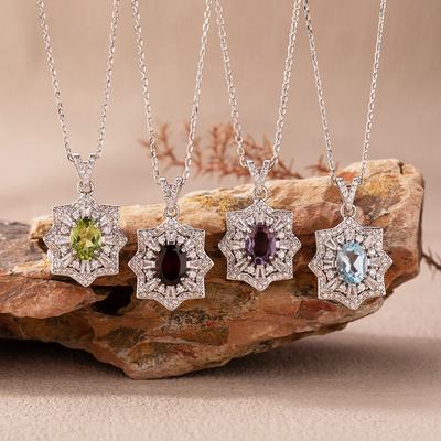 Natural Amethyst Garnet Topaz Peridot Colored Treasure Necklace Women'S S925 Sterling Silver Retro Light Luxury