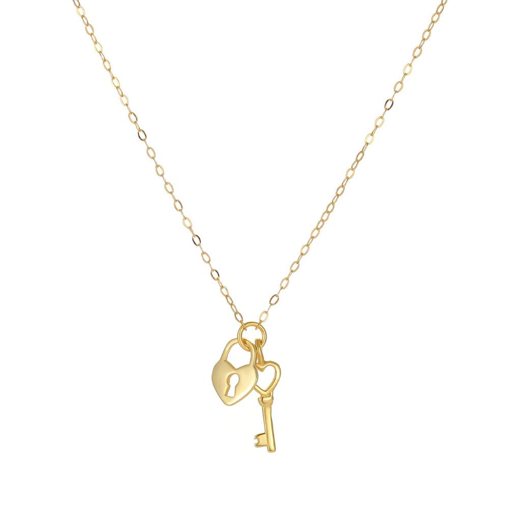 Stylish S925 Sterling Silver 18K Gold Heart Key Clavicle Necklace for Women