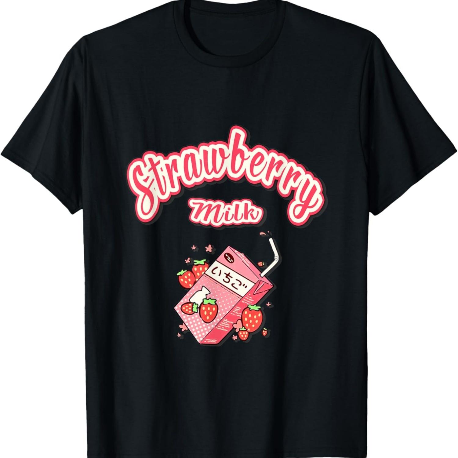 

kawaii aesthetic japanese strawberry milkshake carton T-Shirt S чёрный