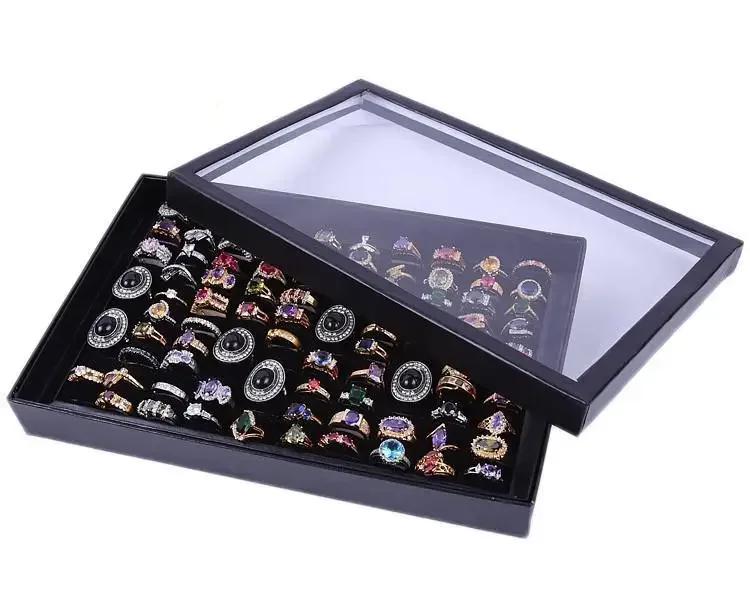 1PC 100 Slot Flocking Jewelry Holder Storage Box Ring Earrings Pendant Display Case Organizer Jewelry Organizer