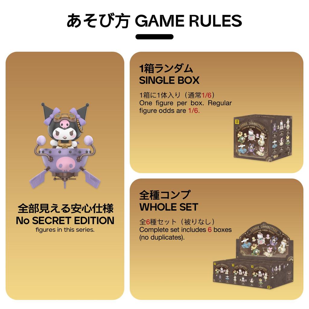 TOP TOY Sanrio Characters Steampunk Series [1 Piece] Gachapon Blind Box Figure Soft Vinyl PVC Premium Toy Birthday Gift for Kuromi Character