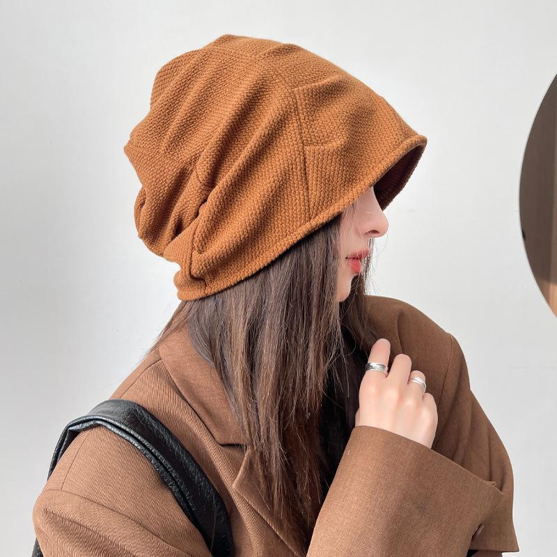 Women's Hat with Big Head Surround Baotou Hat Early Autumn Thin Face Showing Small Cold Hat Korean Version Versatile Pile Hat Trendy