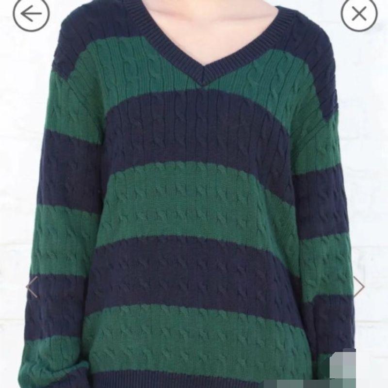 Liangli Fashion BM Style Brandy Same Style Stripes Cable-Knit Sweater V Neck Loose BM Knitwear Pullover