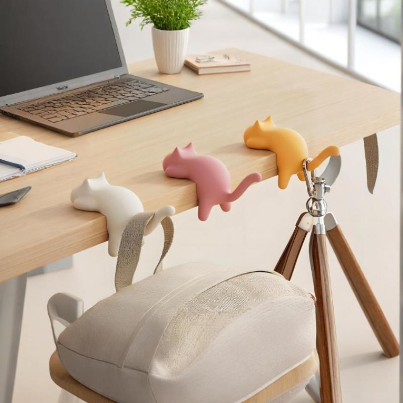 Cute Portable Cat Bag Hook Hanger Table Hook Handbag Backpack Travel Bag Organizer Holder Home Office Decor Desk Side Hooks
