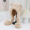 The New Autumn and Winter Cat Ear Double Tail and Two Wool Knitted Cap Is Windproof Ear Protecting  Warm Fashionable  Versatile and Cute Woolen Cap
