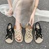 European and American hemp rope sandals woven Roman beach sandals flat bottom