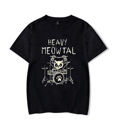 Summer 100% Cotton Short Sleeve Lightweight Breathable Drum Cat Print Comfortable Enough To Wear and Don't Want To Take Off