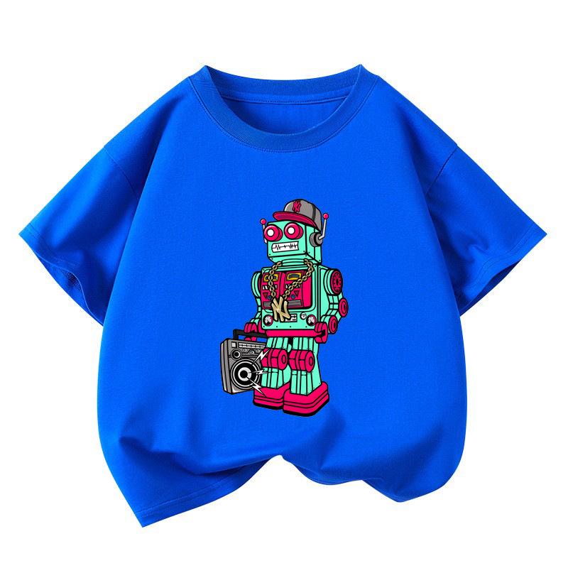 Kids Summer Cartoon Rock Robot Cotton T-Shirt 130 cm