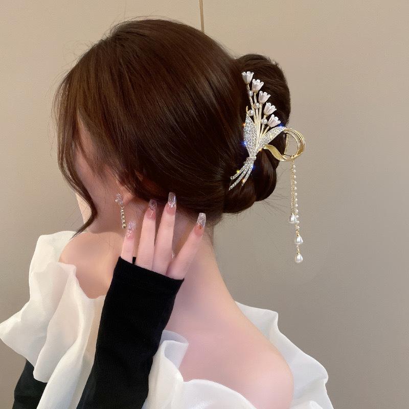 Neue Luxus Strass Band Metall Haar Klaue Klemme Vintage Blume Haar Clips Haarspangen Krabben Grips Haar Zubehör Für Frauen