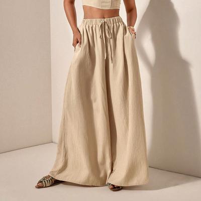 Women Solid Color Trousers Cotton And Linen Pants