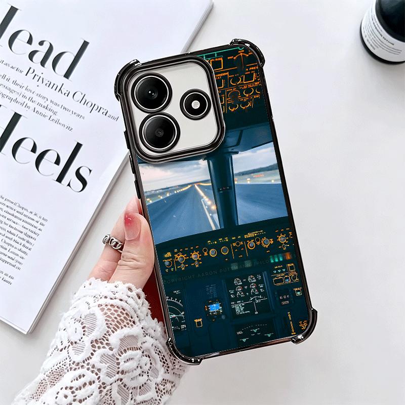 Aviation Aeroplane Pilot Cockpit Plating Phone Case For Xiaomi Redmi Note 14 15 Pro Plus 13 12 11 11S 11T 10 9S 9 5G Anti-Fall A