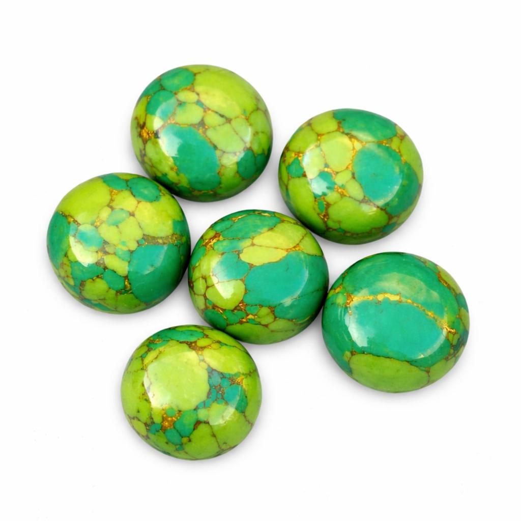AAA+ Green Copper Turquoise Cabochon Round, Flat Back Natural Gemstone, High Grade Turquoise for Jewelry Making