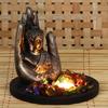 Copper Finish Handcrafted Palm Buddha Decorative Showpiece with Wooden Base, Fragranced Petals and Tealight