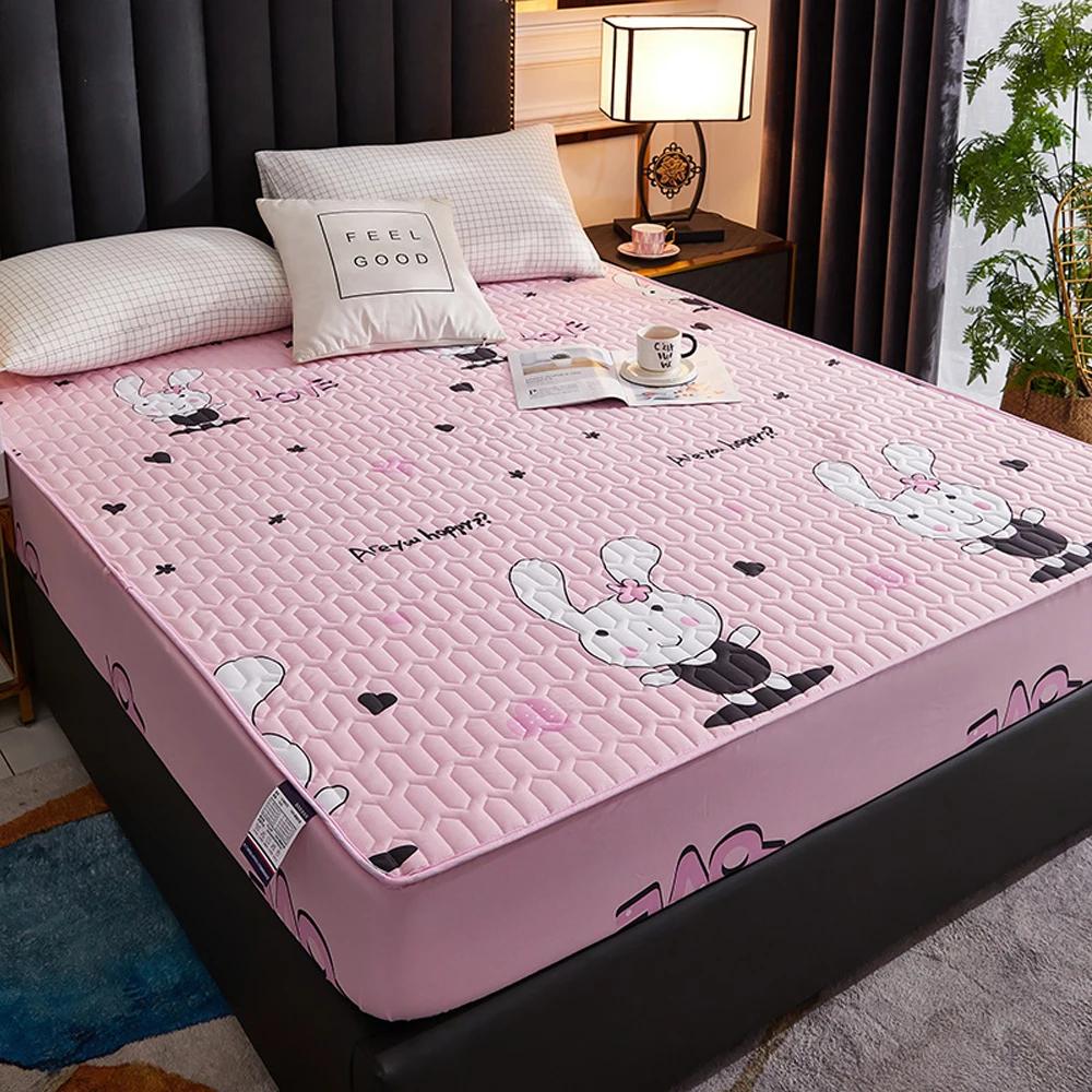 Waterproof Mattress Cover Cartoon Fitted Sheet Home Bedroom Bed Pad Protector Families with Pet Children (without Pillow Case)