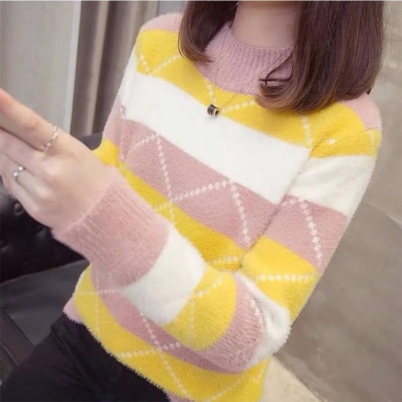 Mink fleece, halv turtleneck genser dame høst og vinter løs farge matchende langermet strikket bunnskjorte dame elegant strikket genser