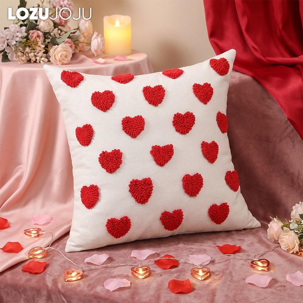 1PC LOZUJOJU 3D Tufted Heart Throw Pillowcase, Sweet Love Heart Embossed Cushion Cover for Sofa Living Room Bedroom Home Decor