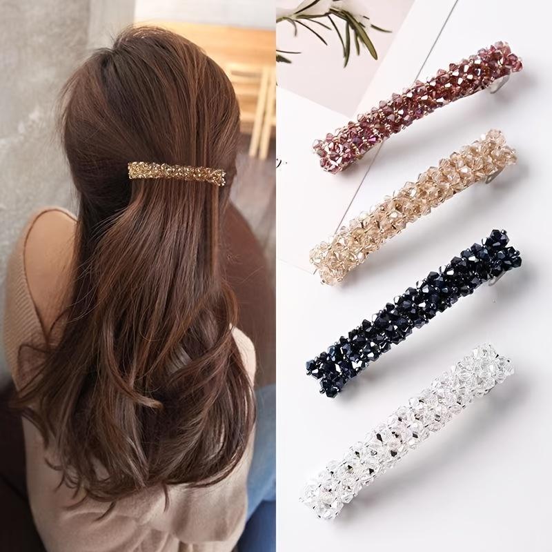 Elegant Crystal Rectangle Hair Clip Golden Metal Barrette Hairpin Hair Accessories