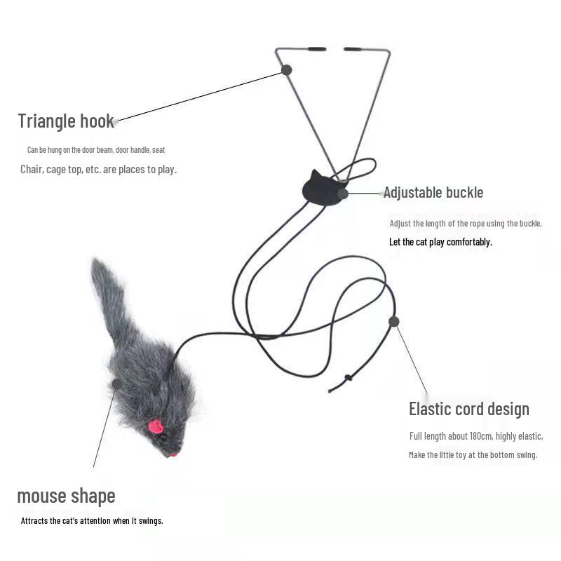 Mouse Cat Teaser Wand - Elastic Door Clip, Self-Play Bouncing Toy for Kittens