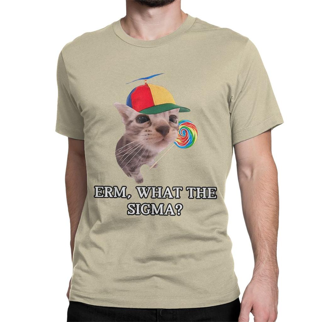 Erm What The Sigma TShirts Men Women Funny Meme Cat Crazy Pure Cotton Tee Shirt Round Neck Short Sleeve T Shirt New Arrival Top