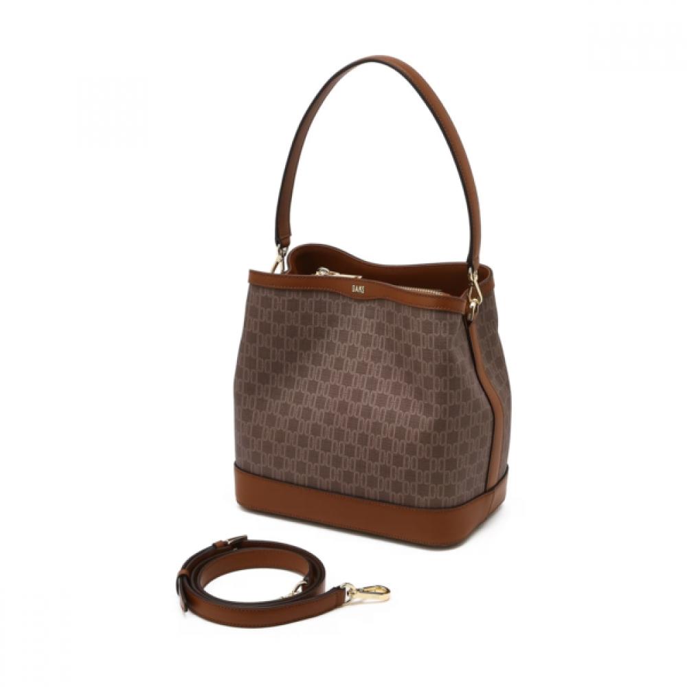 Daks Beige Barnet Dd Pattern Leather Medium Bucket Bag