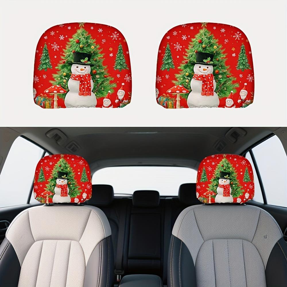 2Pcs Santa Claus Car Headrest Cover Universal Auto Seat Headcover Gift for Car Lover