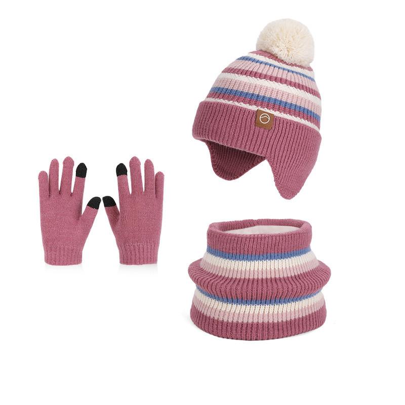 Children Cold Weather Knit Hat With Ear Flaps And Thermal Scarf For Winter Outings красный