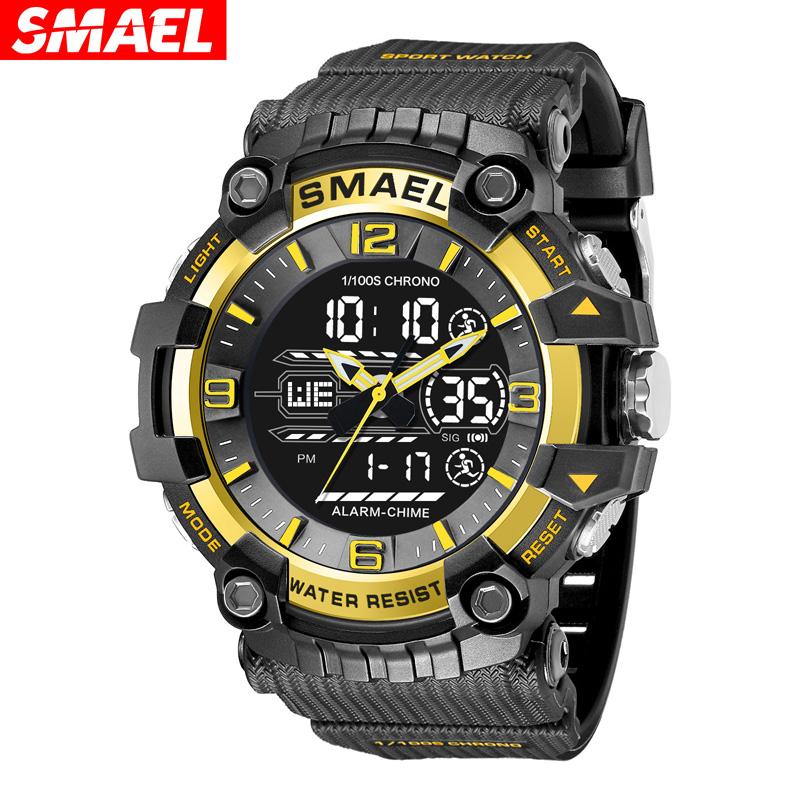 SMAEL Unisex Sports Outdoor Waterproof Luminous Digital Analog Wrist Watch Alarm Date Large Dual Display LED Stopwatch 50 Bar