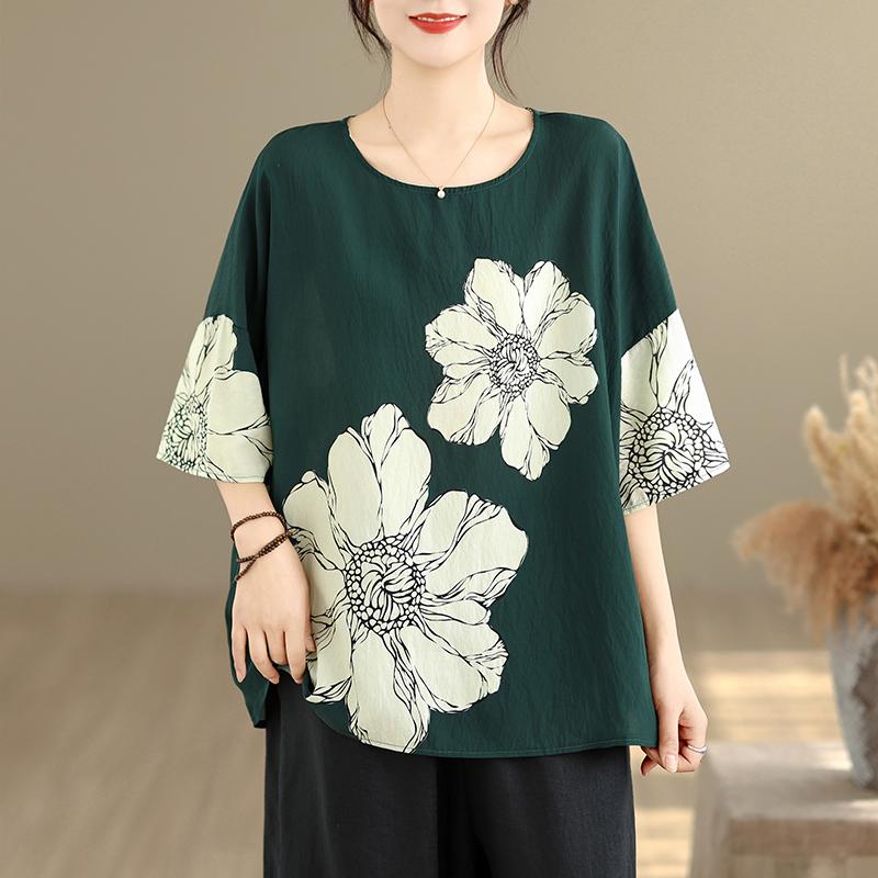 DIMANAF 2026 Summer Plus Size New T-Shirt Women Print Loose Casual O-Neck Casual Lady Tops Tees Shirts Oversize