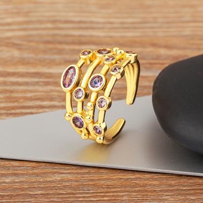 

Nidin Four Layers Exquisite Simple Design Zircon Rose Red/Purple Color Open Rings Adjustable For Woman Wedding Party Luxury Gift фіолетовий