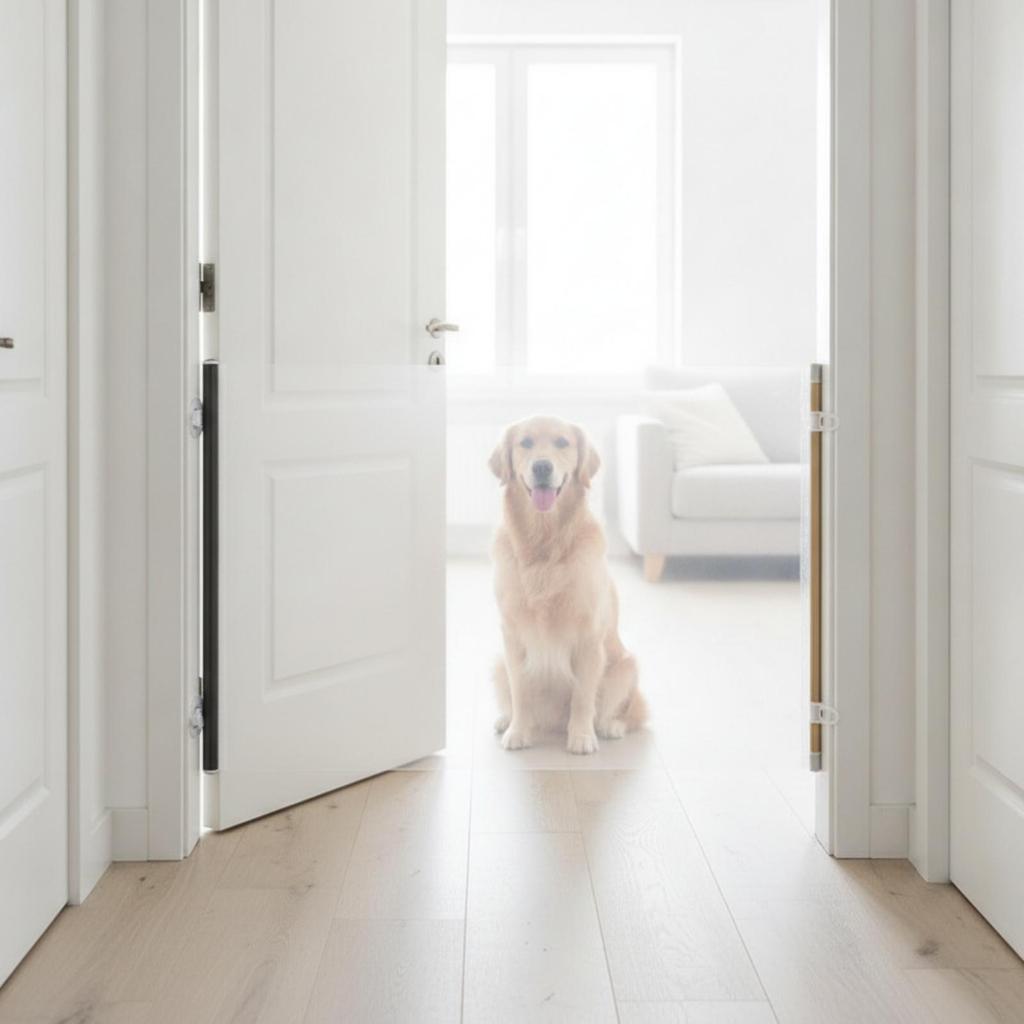 Retractable Pet Barrier Transparent Dog Gate with Hooks Extendable for Hallways