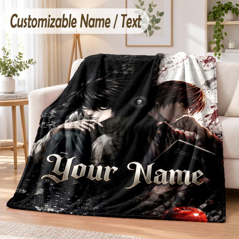 Death Note Custom Name Flannel Throw Blanket Soft Warm for Sofa Bed Indoor Home Use