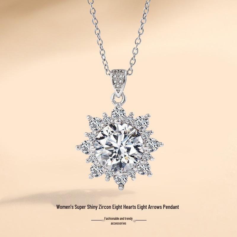 Snowflake Simulated Moissanite Necklace with Zircon Pendant - Women's Shiny Eight Hearts and Arrows Design