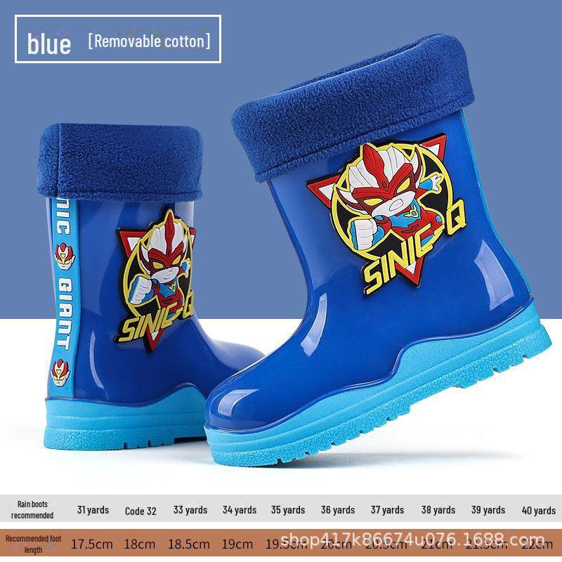 

Детские нескользящие резиновые сапоги от дождя - дизайн в виде китайского Супермена, теплые водонепроницаемые бахилы для школьников 32 (fits size 29) - 19cm