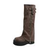 Cowhide~ Journey to Western Sichuan~ Boots Women's Boots Autumn and Winter Big Tube Wai Knight Boots Thick Legs Thick Sole Height Boots