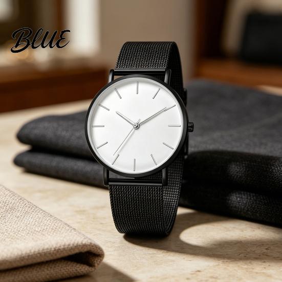 Milanese Woven Band Watch Men Mesh Minimalist Quartz Analog Simple