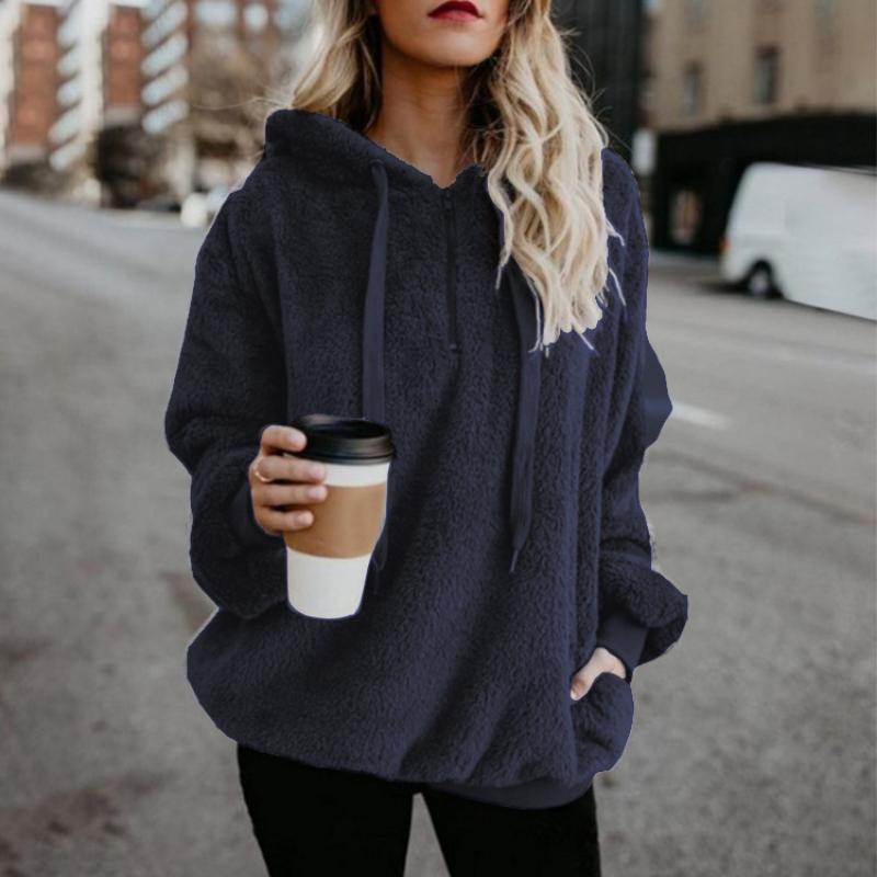Womens Oversized Sherpa Pullover Hoodie with Pockets Fuzzy Fleece Sweatshirt Buffalo Plaid Fluffy Coat