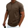 Men Henley Neck Short Sleeve T Shirt With Chest Pocket Casual Solid Color Tops