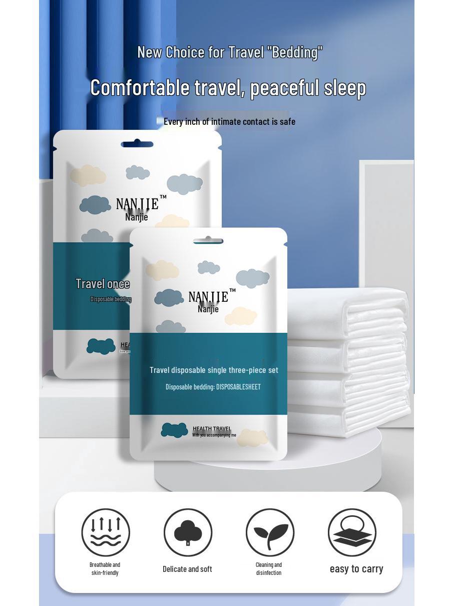Travel-Friendly 4-Piece Set: Disposable Hotel Bed Sheet, Duvet Cover, Pillowcase - Thickened, Anti-Dirt, Portable Bedding