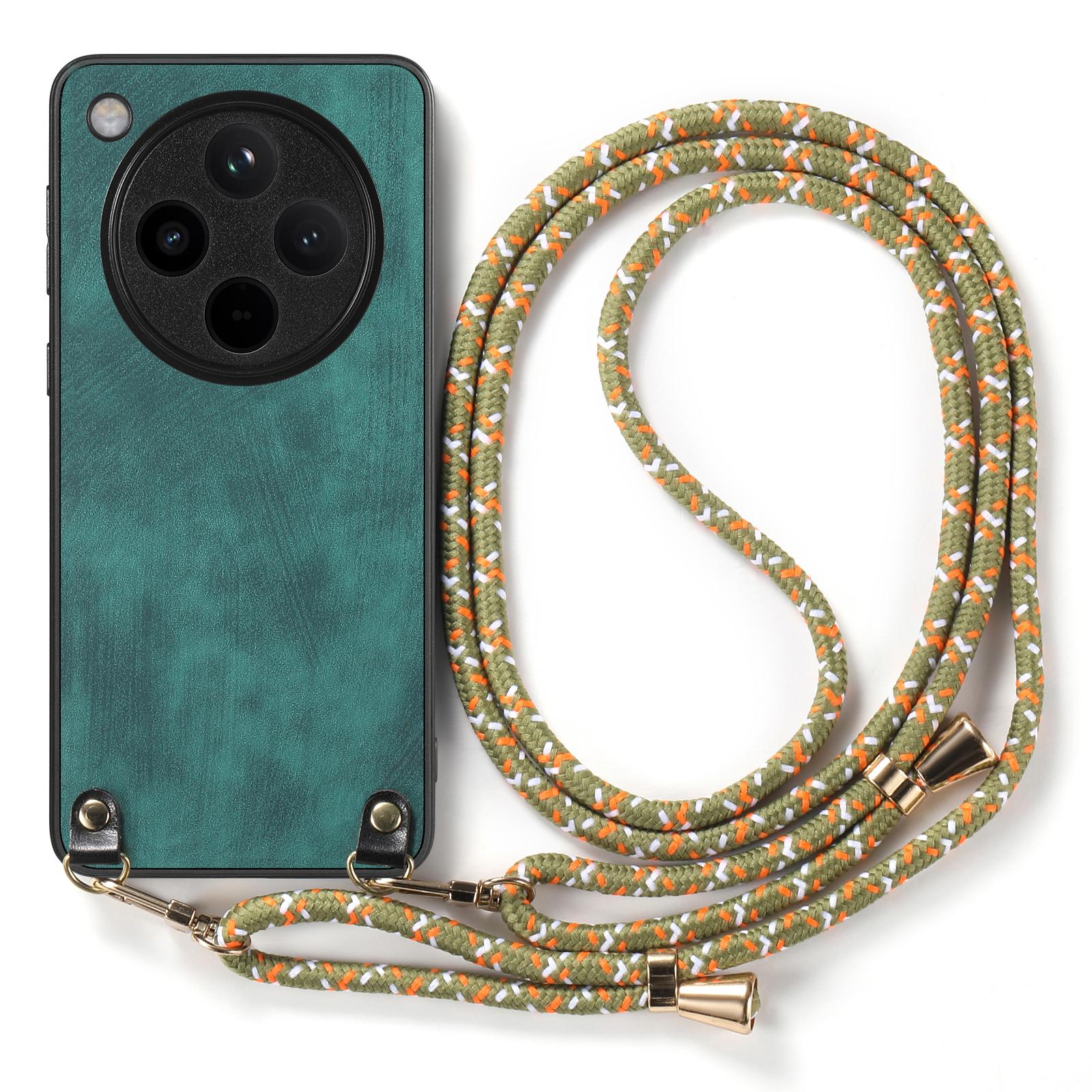 

For Oppo Find X8 Pro 5G Case Retro Texture Leather Coated PC+TPU Phone Cover with Hanging Rope Brown