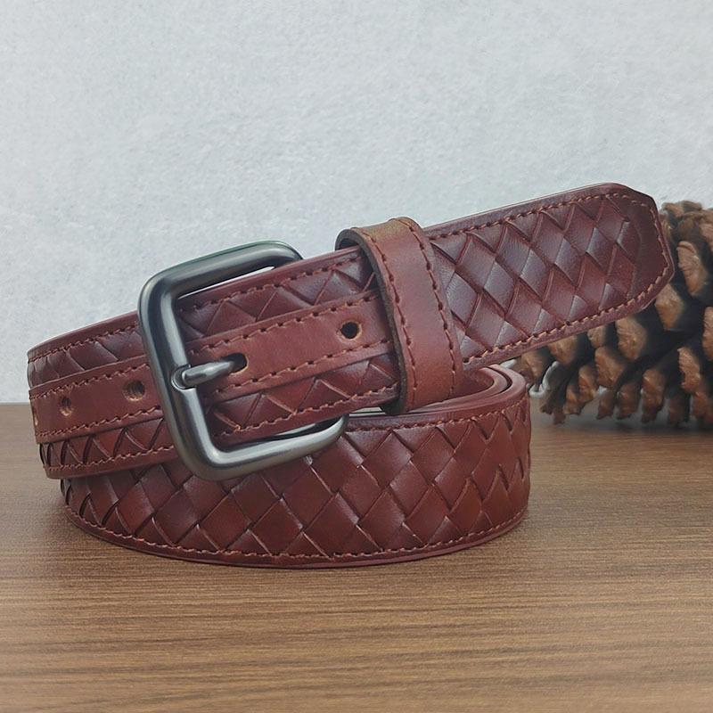 Hand-Woven Belt Men'S Genuine Leather Belt First Layer Cowhide Pin Buckle Casual Business Belt Youth Brand
