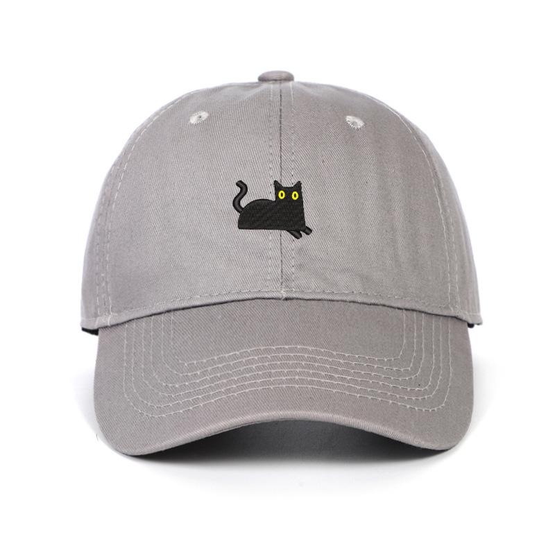 Korean Style Black Cat Embroidered Unisex Baseball Cap - Soft, Sun Protective Duckbill Design Adjustable