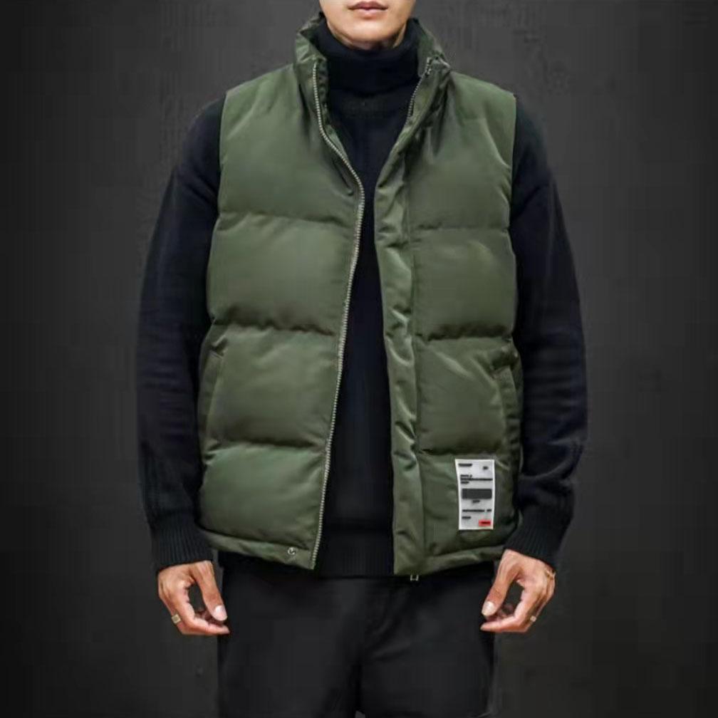 Men's Autumn and Winter Semi High Collar Cotton Vest Male Solid Color Large Size Sleeveless Zipper Cotton Coats