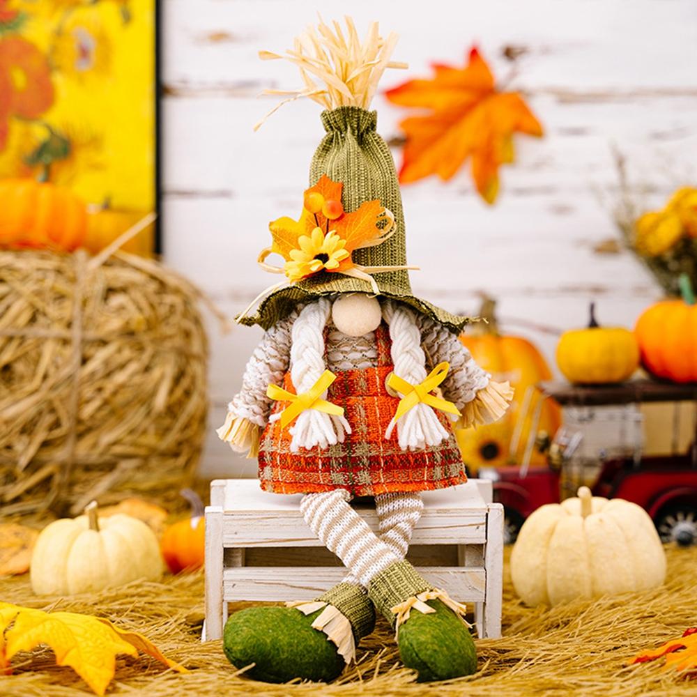 1/2PC Fall Dwarf Elf Dolls Scandinavian Swedish Tomte Gnomes Thanksgiving Decoration Harvest Elf Dwarf with Sunflower Maple Leaf