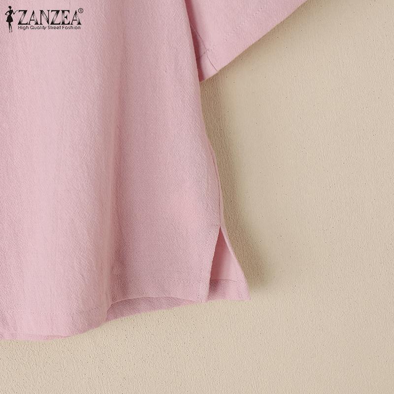 ZANZEA Women V-Neck Loose Casual 3/4 Sleeve Cotton Blouse