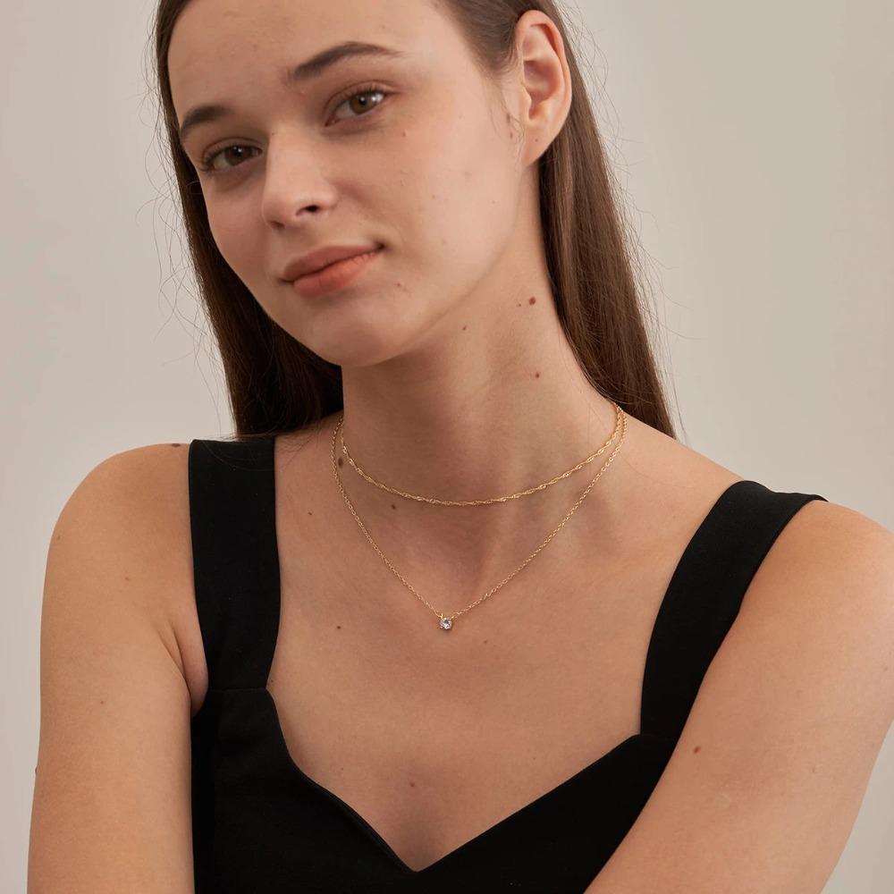 Exquisite Double-Layer Detachable Golden Minimalist Zirconia Women'S Necklace Set, Versatile And Stylish Neck Chain for Women.