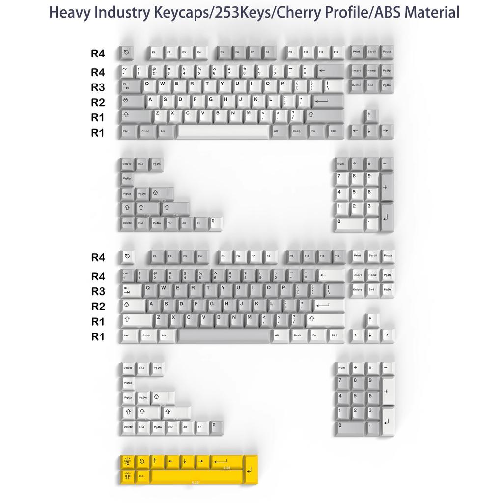 Cherry Profile 253 Keys Toxic Keycap Set Double Shot ABS Keycaps for Gateron MX Switches Mechanical Gamer Keyboard