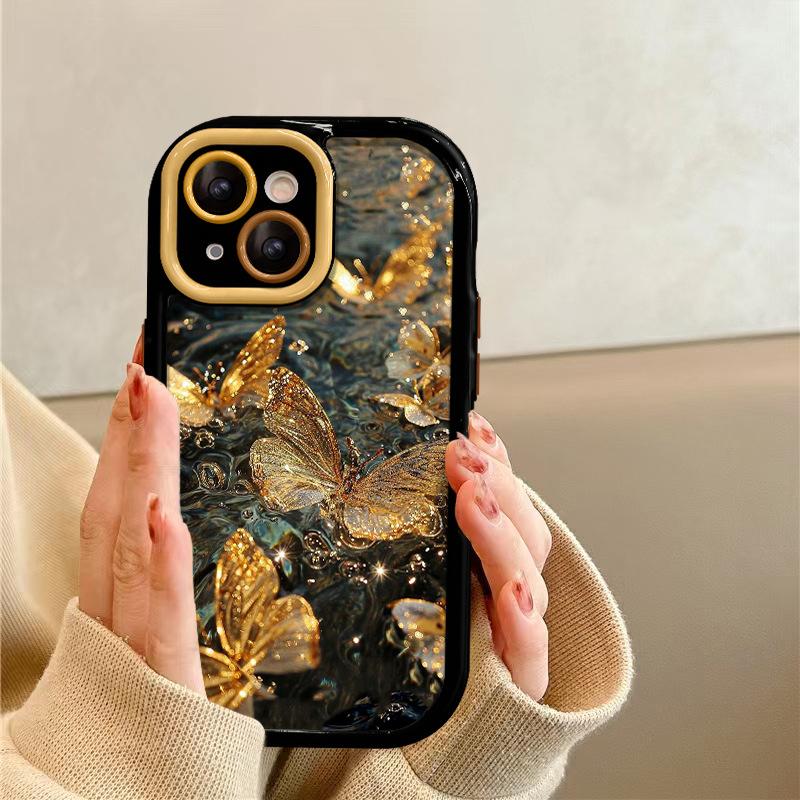 Golden Butterfly Suitable for Apple 16pro Mobile Phone Case New Iphone15promax Cartoon 13 Personality 14 17