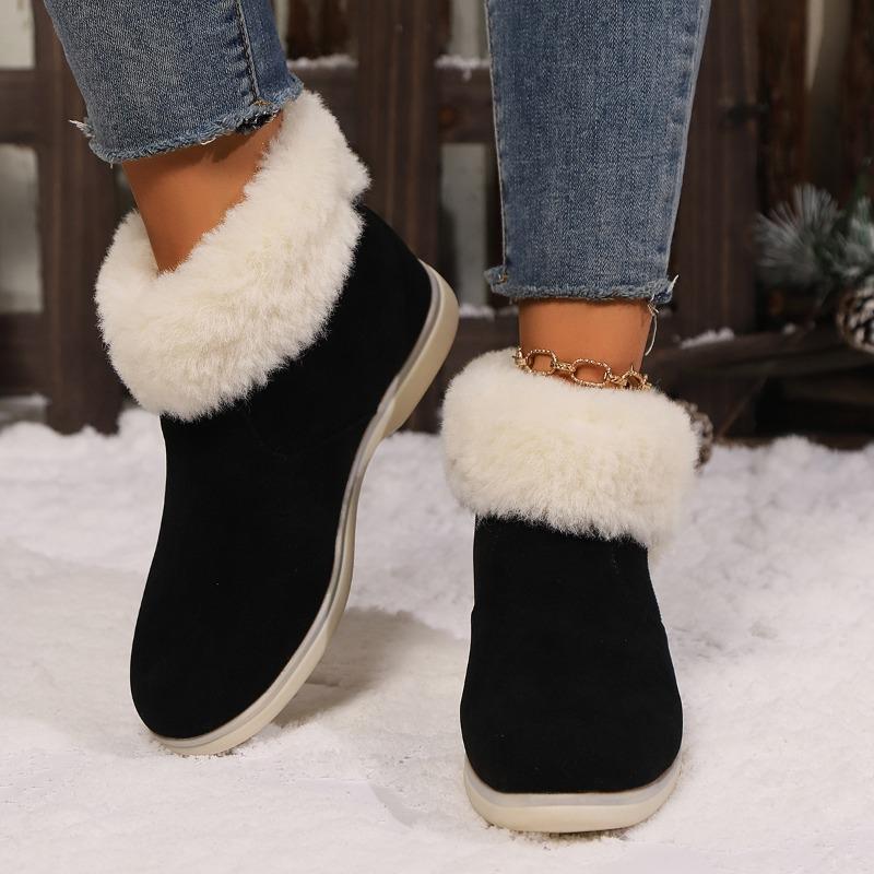 Fashion 2024 Winter New Women's Fluffy Plush Ankle Warm Snow Boots Casual Round Toe Women's Zipper Cotton Shoes