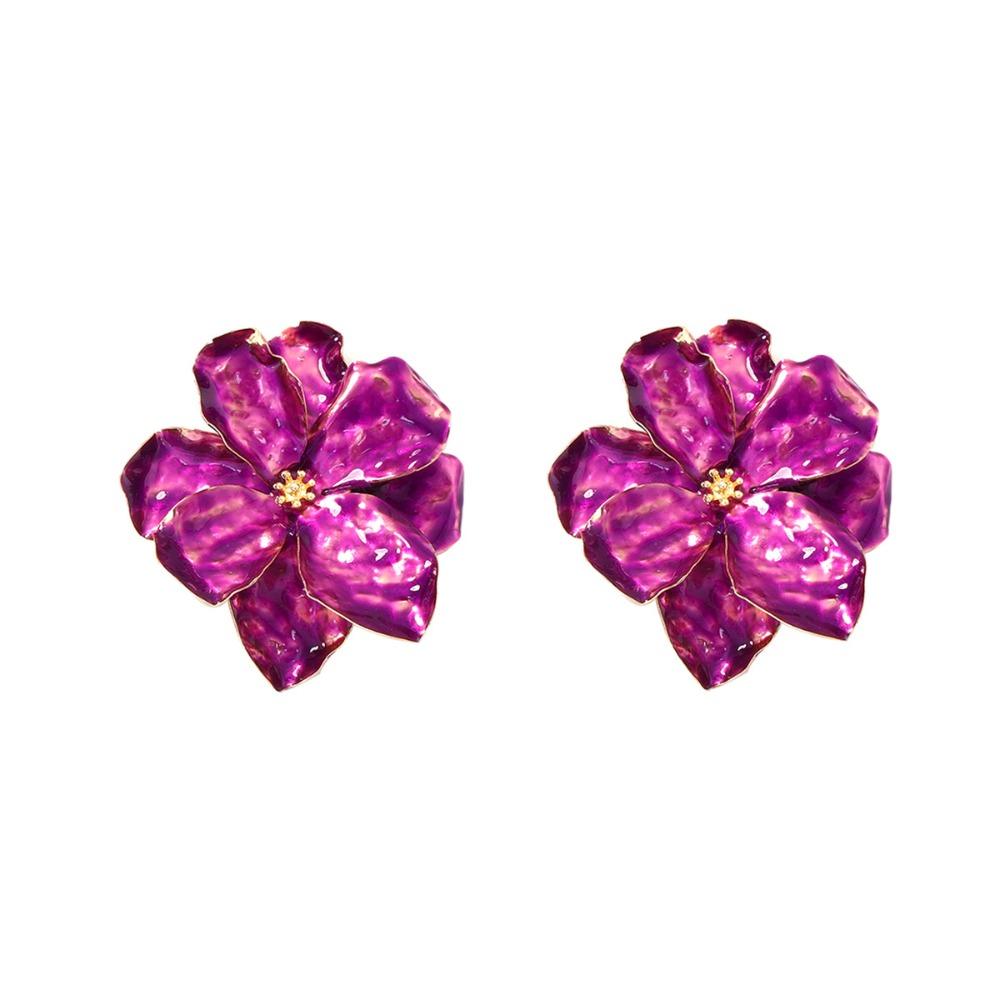 Exaggerated Design Large Petal Earrings French Style Enamelled Earrings Wedding Evening Party фиолетовый